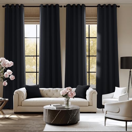 Black Out Curtains for Bedroom Living Room 80 Inches Long (Black / 52"W x 80"L (Pack of 2))