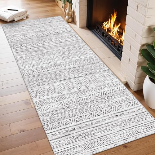 2x6 Runner Rug Washable Moroccan (Grey / 2' x 6')