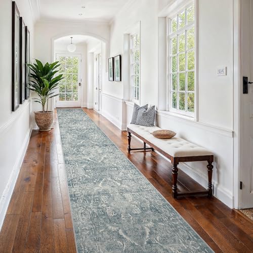 2'6"x16 Washable Long Runner Rug (Blue / 2'6" x 16' (Runner))