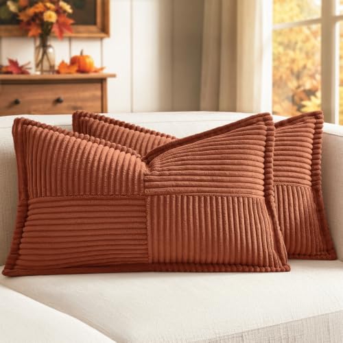 Fall Rust Decorative Lumbar Throw Pillow Covers 12x20 Inch (Rust / 20" x 12" (Pack of 2))