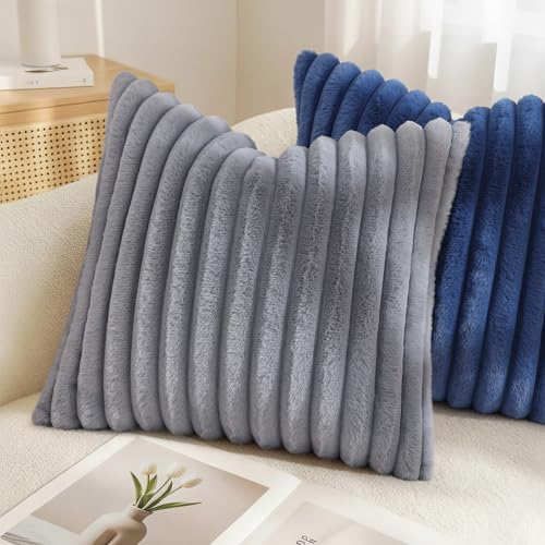 Fall Faux Fur Throw Pillow Covers 26x26 Set of 2 Grey (Grey / 26" x 26" (Pack of 2))