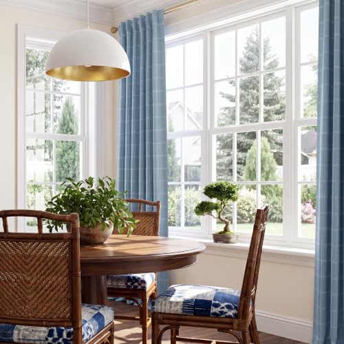 100% Sea Blue Blackout Plaid Buffalo Curtains 96 Inches Length (52"W x 96"L (Pack of 2) / Grid Pattern | Sea Blue & White)