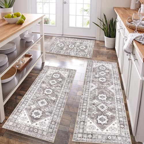 HEBE Boho Kitchen Rugs Set of 3 (Taupe Brown / 20"x32"+20"x48"+20"x59")