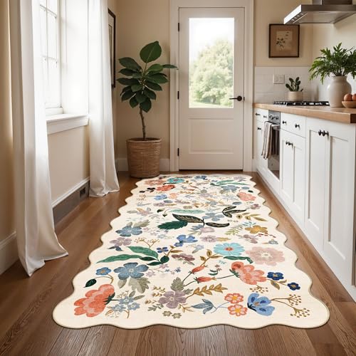 Washable 4x8 Wide Runner Rug (4' x 8' (Rectangular) / Cream/Floral)