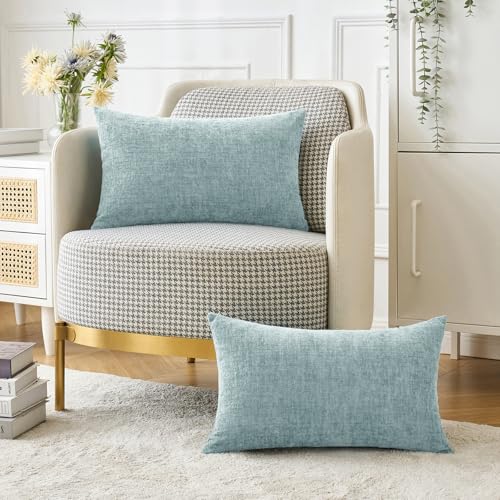 Soft Chenille Lumbar Throw Pillow Covers Light Blue 12x20 Pack of 2 (20" x 12" (Pack of 2) / Light Blue)