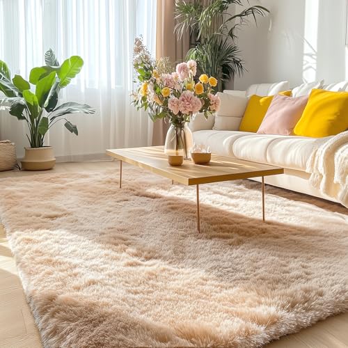 5x9 Machine Washable Large Area Rugs for Living Room (5x9 Ft / Beige)