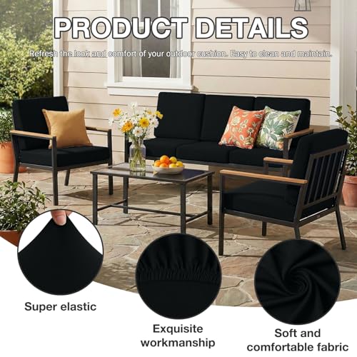 4Pcs Patio Cushion Covers (Black / 4PCS)