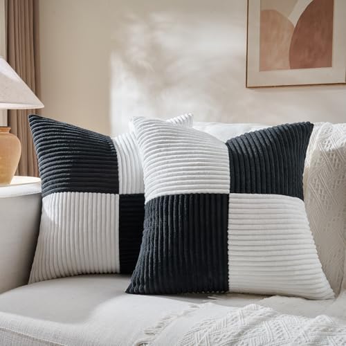 Set of 2 Black White Euro Decorative Throw Pillow Covers 26x26 Inch for Bedroom Couch Bed (Black White / 26" x 26" (Pack of 2))