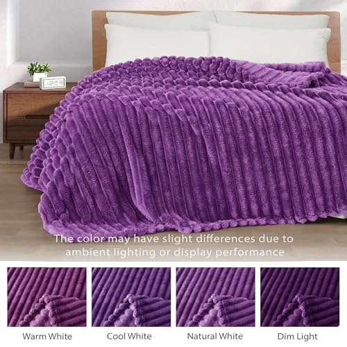 Striped Fleece Throw Blanket for Couch (Purple / Throw ( 50x60 IN ))