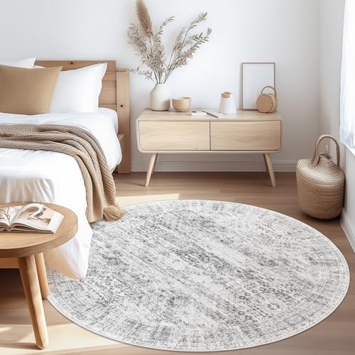 6x6 Grey Round Rug 6ft Circle Living Room Area Rugs Non (Grey / 6' (Round))