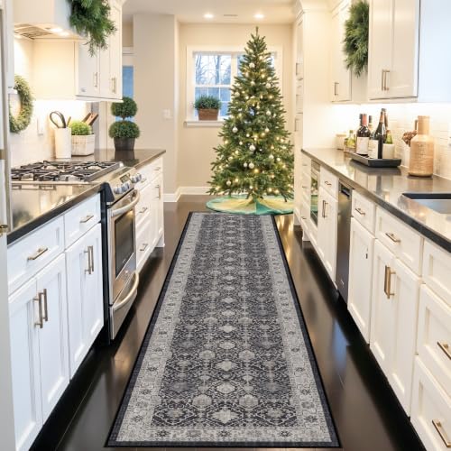 HY HAOYUNLAI 2.6x10 Washable Hallway Runner Rug Non Slip Kitchen Floor Mat (2'6" x 10' (Rectangular) / Black/Navy)