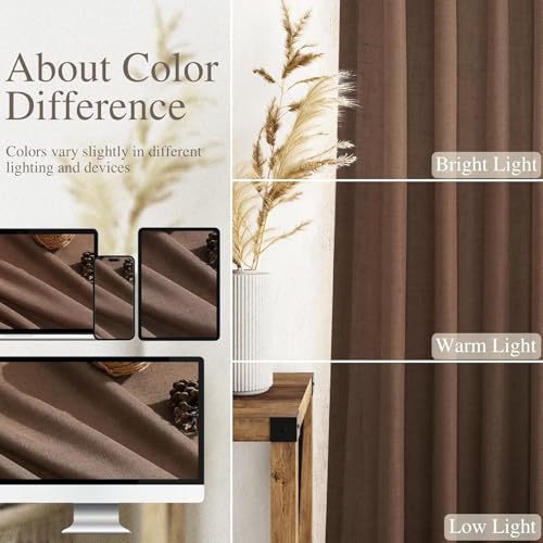 Caramel Brown Linen Curtains for Living Room Extra Long 144 Inches Long Back Tab Light Filtering Semi Sheer Curtain Vintage Rustic Decor Floor to Ceiling High Window for Bedroom 52x144 (52"W x 144"L (Pack of 2) / Caramel Brown)