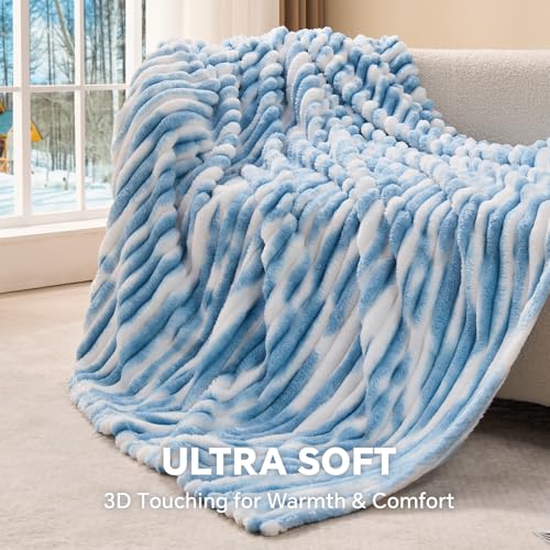 Ribbed Fleece Throw Blanket for Couch (Tie-dye Blue / Throw(50"x60"))