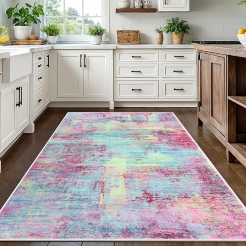 Abstract Area Rugs 5x7 Ft Washable Rugs for Living Room (Multi Pink / 5' x 7' (Rectangular))