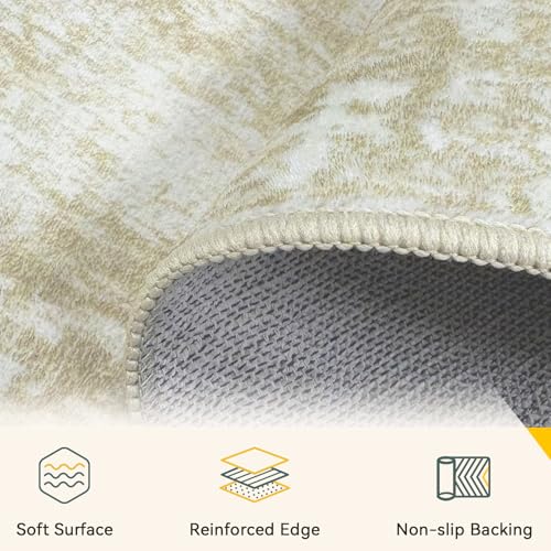 Washable 6'x9' Abstract Area Rug for Living Room Cream Beige (Beige/Cream / 6' x 9' (Rectangular))