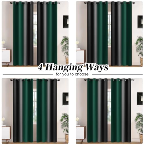 Dark Green Black Ombre Curtains 52x54Inche Long 2 (52"W x 54"L (Pack of 2) / Dark Green and Black)