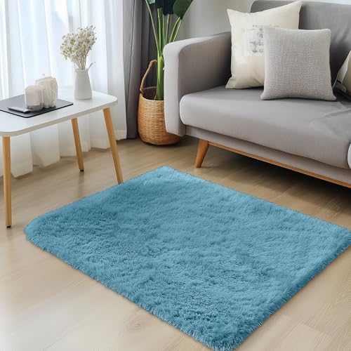 2x3 Machine Washable Small Bedside Rug (2x3 Ft / Slate Blue)