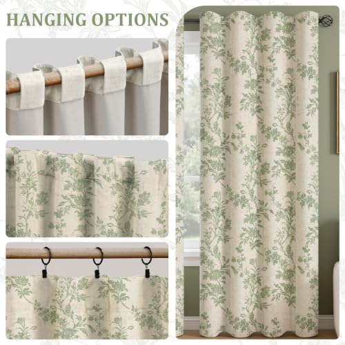 Sage Green Boho Floral 100% Blackout Curtains 84 Inch 2 Panels (Sage Green / 52"W x 84"L (Pack of 2))