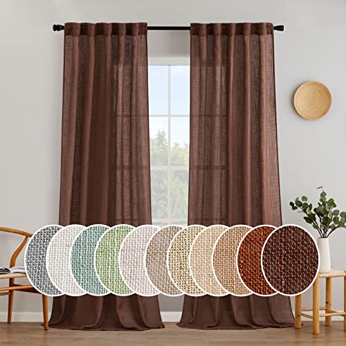 Chocolate Brown Linen Curtains 52x90 Inch for Bedroom Living Room (52"W x 90"L (Pack of 2) / Warm Brown)