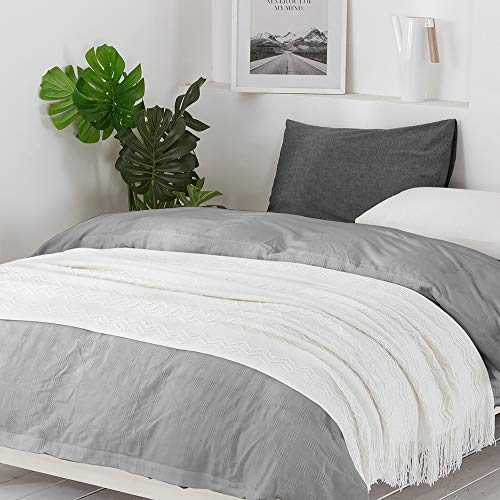 Off White Throw Blanket 60x80Inch Boho Knit Soft Throw Sofa Blanket (Off White / 60"x80")