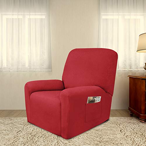 Stretc Recliner Chair Covers Fleece Soft Couch Covers for Sofa (Small Recliner Chair / Red)
