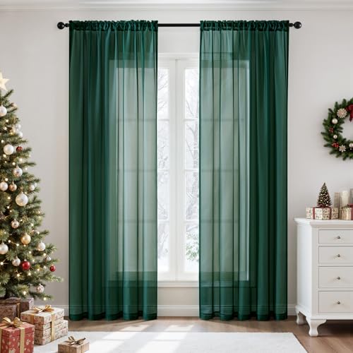 Hunter Green Sheer Curtains 54 X 54 Inches (Hunter Green / 54"W x 54"L (Pack of 2))