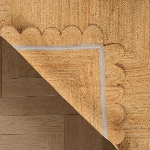 Scalloped Jute Area Rug 6X9ft Natural Handwoven Farmhouse Rug Large (Natural / 6' x 9' (Rectangular))