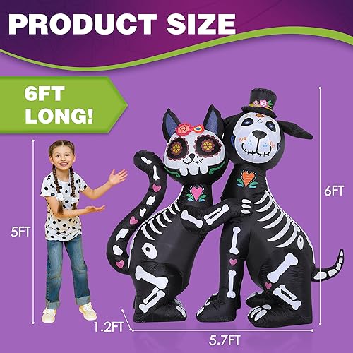 6 FT Halloween Inflatables Skeleton Black Cat and Dog (6 FT Cat & Dog)