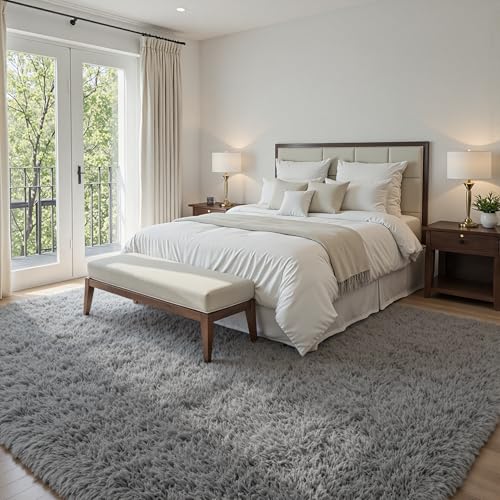 5x7 Fluffy Shag Area Rugs for Living Room Bedroom (Light Gray / 5' x 7' (Rectangular))