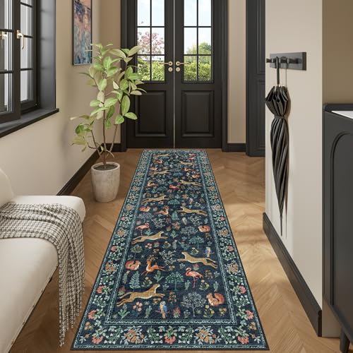 2x10 Kitchen Runner Rug (Navy Blue (Animal) / 2' x 10' (Rectangular))