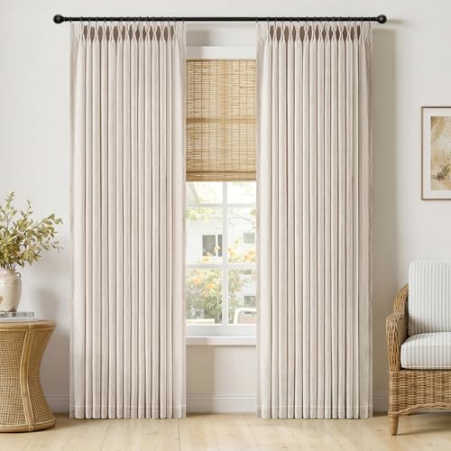 Pinch Pleated Linen Curtains 90 Inches Long 2 Panels Cream Ivory (Linen / 40"W x 90"L (Pack of 2))