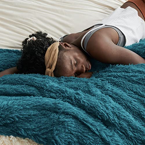 Faux Fur Fluffy Sherpa Fleece Queen Bed Blanket Teal 60"x80" (15- Teal / Queen (90" X 90"))