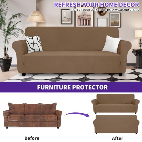 Oversized Super Stretch Couch Cover (- Light Coffee / X-Large (92"-115"))