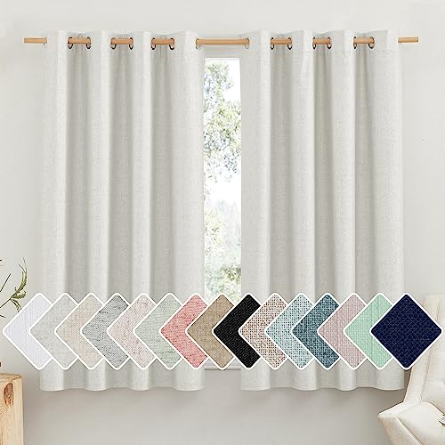 100% Absolutely Blackout Linen Curtains with Thermal Insulated White Liner (52"W x 45"L (Pack of 2) / Ivory)