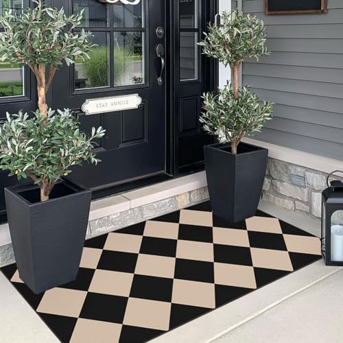 Front Door Mat Indoor Entrance (Diamond - Black / Tan / 2' x 4'3" (Rectangular))