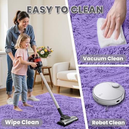 8x10 Fluffy Shag Area Rugs for Living Room Bedroom (Purple / 8' x 10' (Rectangular))