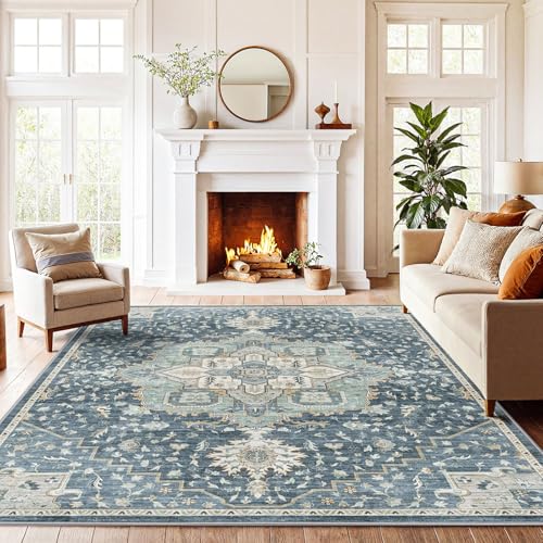 Amada 5x7 Washable Area Rug for Living Room (5' x 7' (Rectangular) / Blue/Yellow)