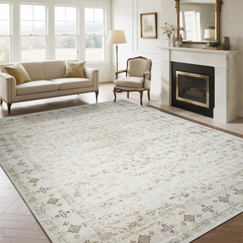 8x10 Washable Area Rugs for Living Room (8' x 10' (Rectangular) / Beige-golden)