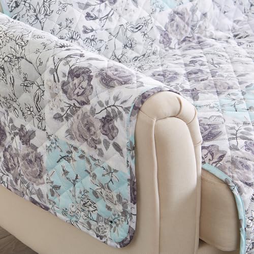Reversible Floral Patchwork Loveseat Furniture Protector (Loveseat / Gray / Aqua)