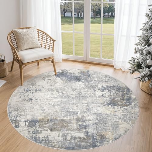 5ft Round Area Rug Living Room Rugs (Blue Grey / 5' (Round))