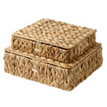 Wicker Basket with Lids (Natural(Water Hyacinth) / 12¾"L x 11¼"W x 4¼"H + 11"L x 9¼"W x 2½"H)