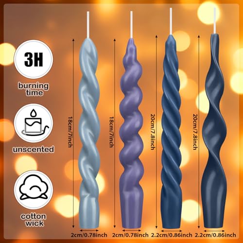 4 Pcs Twisted Taper Candles (Pure / 7.87 Inch / Blue)