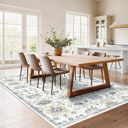 Amada 6x9 Washable Area Rug for Dining Room (6' x 9' (Rectangular) / Blue/White)
