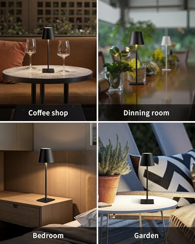2 Pack Cordless Black Table Lamps (Black-2)