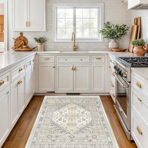 3x5 Washable Area Rug for Entryway Non Slip Kitchen Rugs (Beige / 3' x 5' (Rectangular))