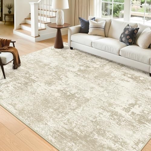 Washable 5'x7' Abstract Area Rug for Living Room Cream Beige (Beige/Cream / 5' x 7' (Rectangular))