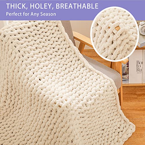 Chunky Knit Throw Blanket for Couch (Beige / 40"x60" (Medium Size Throw）)