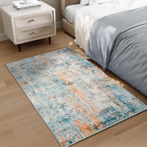 Entrance Rugs Indoor 2x3 Blue Entry Rug Washable Abstract Small Area Rug Non (Blue / 2' x 3' (Rectangular))
