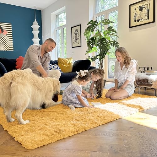 5x7 Machine Washable Large Area Rugs for Living Room (5x7 Ft / Mustard Yellow)