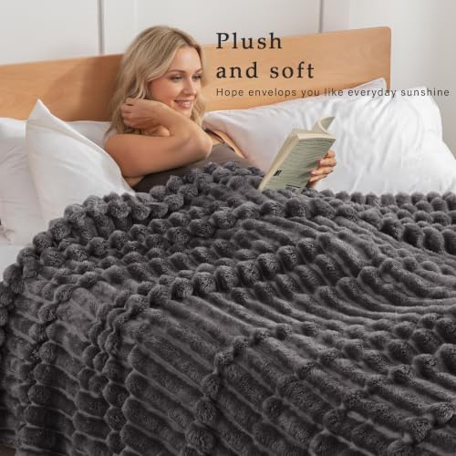 Striped Queen Size Fleece Blanket for Bed (Dark Grey / Queen ( 90x90 IN ))